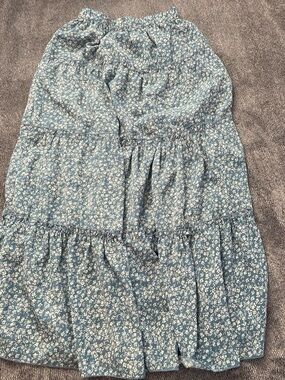 SHEIN Blue Floral Tiered Maxi Skirt